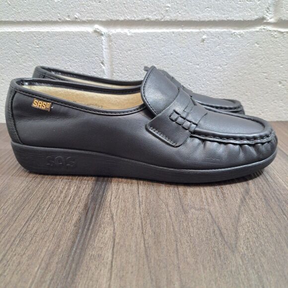 Sas Penny Loafers. Black Leather Slip On Flats Women's Loafer Size 6.5 M - Picture 5 of 10